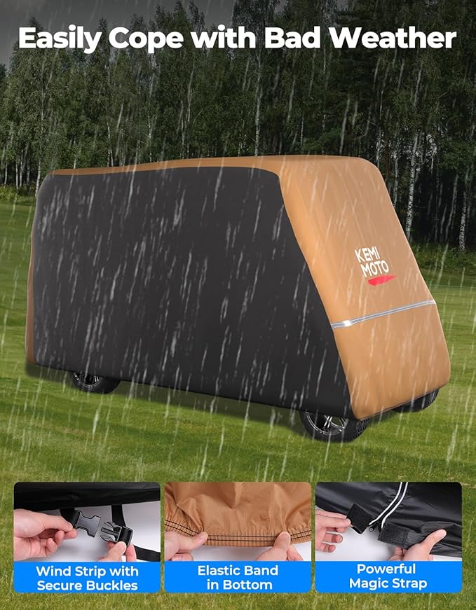 KEMIMOTO Golf Cart Cover, 2/2+2/4/4+2/6/6+2/8 Passenger Heavy Duty Golf Cart Rain Covers with Storage Bag Universal Compatible with EZGO Club Car