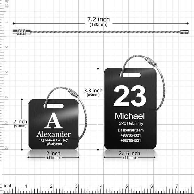Customized Stainless Steel Luggage Tags: Personalize Your Suitcases, Backpacks, and Bags with Your Text - Custom Initial Text Name ID,Number 2"x3.3"(3 Pack)