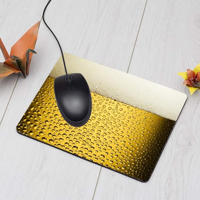 Beer Gaming Mousepad Cool Beer Bubbling Golden Mouse Pad Mouse Mat for Computer Desk Laptop Office 9.5 X 7.9 Inch Non-Slip Rubber