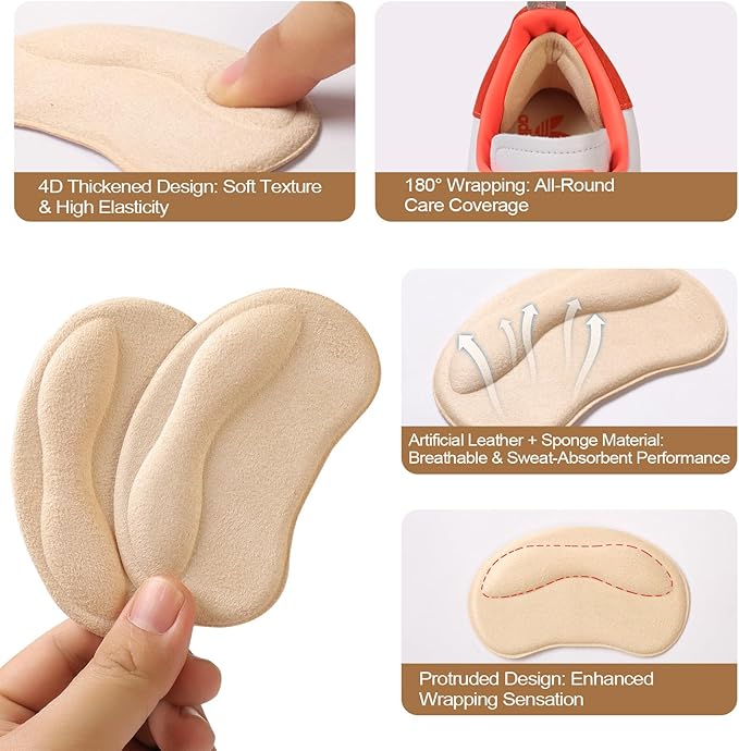6 Pairs Heel Pads Cushion Inserts for Loose Shoes, Heel Grips & Liners for Men Women – Protectors Against Blisters, Heel Pain, Slipping & Friction(Beige)
