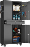 SUXXAN 71" Metal Garage Storage Cabinet with 8 Hooks and Pegboards,2 Drawer Rolling Tool Storage with Locking Doors and Adjustable Shelves,Heavy Duty Steel Tool Cabinet for Garage, Warehouse
