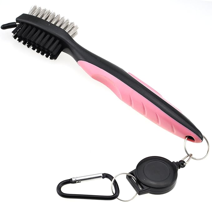 Mile High Life Microfiber Waffle Pattern Golf Towel | Club Groove Cleaner Brush | Foldable Divot Tool with Magnetic Ball Marker (Pink Towel/Brush/Fish Divot)