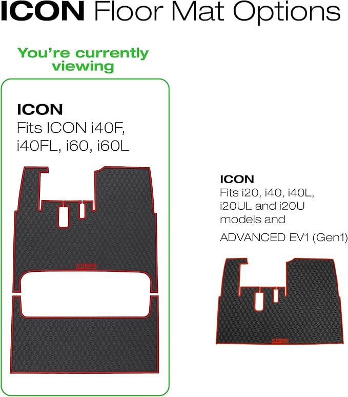 Xtreme Mats ICON Compatible Full Coverage Golf Cart Floor Mats Set (1st & 2nd Row Mats) Fits ICON 4F & 6 Seater Golf Carts - i40F, i40FL, i60, i60L - Blue Trim