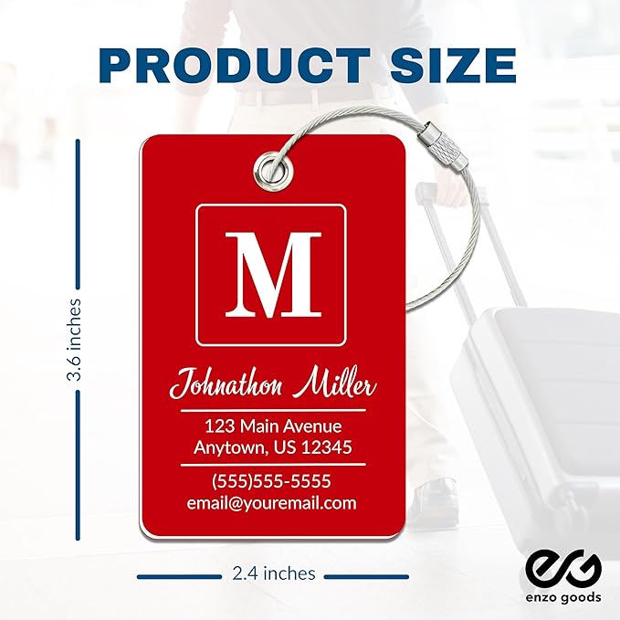 Personalized Luggage Tag | 4 Pack | Custom Luggage Tags for Suitcases | Kids Backpack Tag | 10 Color Options & Choose Font, Font Color
