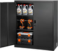 VEVOR Metal Storage Cabinet, 41.7 in Steel Garage Cabinet with 2 Adjustable Shelves, 2 Magnetic Doors & 2 Keys, 3 Tiers Lockable Tool Storage for Pantry, Warehouse, Basement, Office, Black