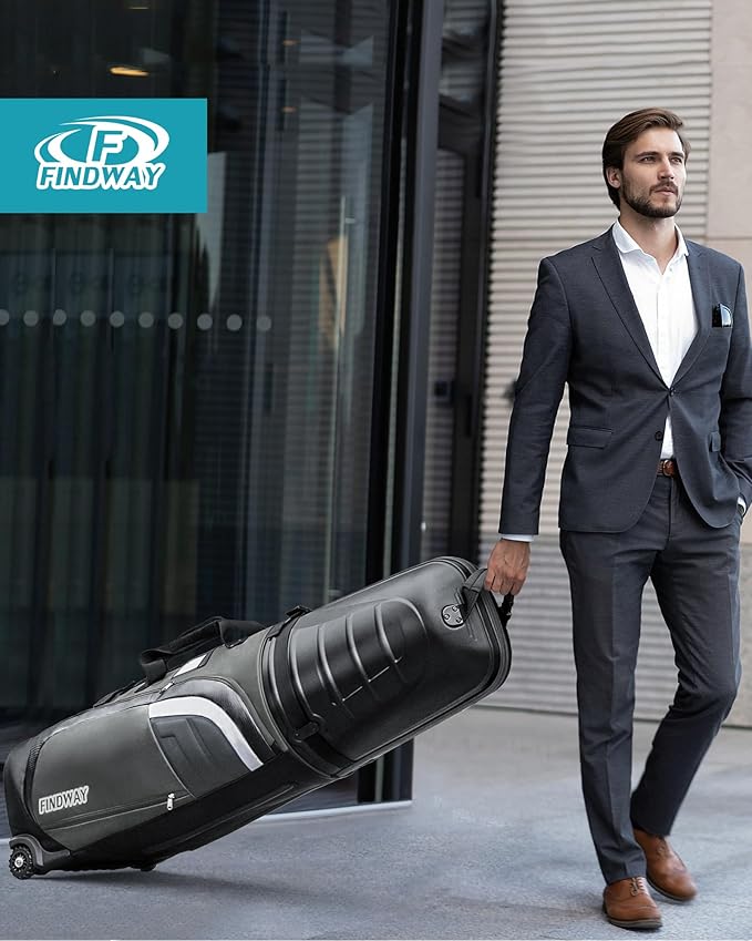 Findway Golf Travel Bags for Airlines with Wheels and ABS Hard Case Top, Protect Your Clubs, Waterproof 1680D Oxford Fabric and Oversize Tank Wheels, Lightweight and Easy to Maneuver
