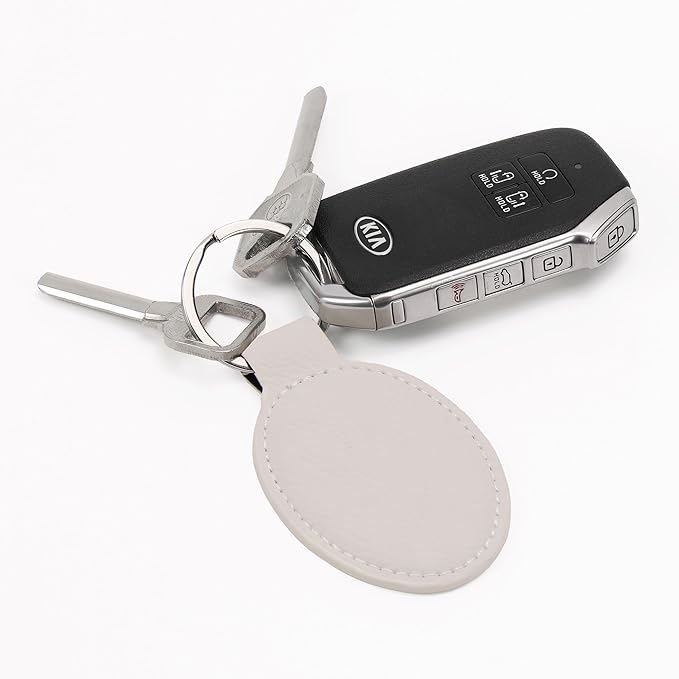 LaserGram Oval Keychain, Palm Trees, Personalized Engraving Included (White with Silver)