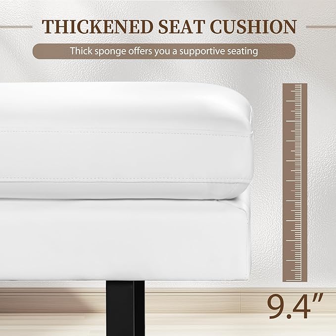 Furniwell Waiting Room Bench With 3 Seats, Faux Leather Reception Upholstered Office Guest Chair Seating, Lobby for Salon, Conference Room and Shop (White)