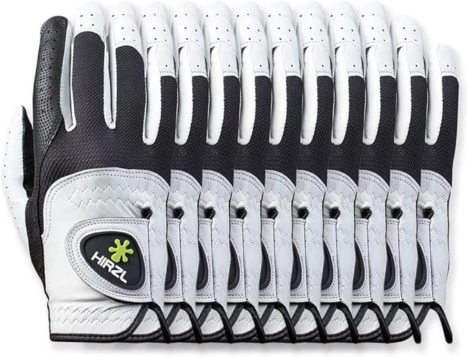 HIRZL Trust Control 2.0 Golf Gloves, All Weather Mens Golf Glove, White/Black, Kangaroo Leather Palm, Cabretta Leather Backhand, Trusted by Pro’s, Sweat Free, Ultimate Grip