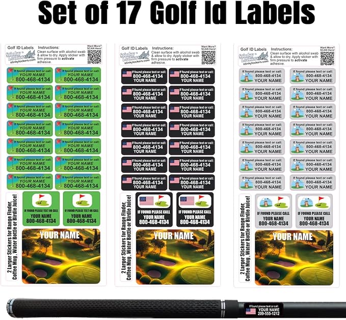 Golf Club Stickers Set of 17| Golf Gift For Men or Women | Personalized Golf ID Labels for your Clubs | Custom Golf Decals | Unique Golfer Gift