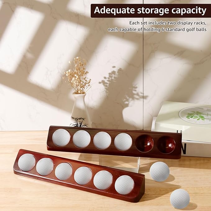 2 Pack Wooden Golf Ball Display Case - Wall Mounted Golf Ball Stand Holder Display with Screws, Each 6 Standard Size for Golf Enthusiasts