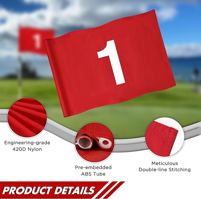 KINGTOP Numbered Golf Flag 20x14 Inch - 420D Dual-layer Nylon, Double Sided Printed, Tube Inserted - Standard Putting Green Flags for Backyard Practice, Golf Courses, Country Club, #1-4