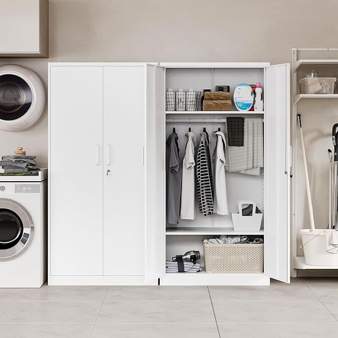 Letaya Metal Wardrobe Cabinets with Lock,Clothing Locker 72" X 36" X 18" Storage Cabinets for Home Room,Fire Department, School, Employee,Gym,Government (White)