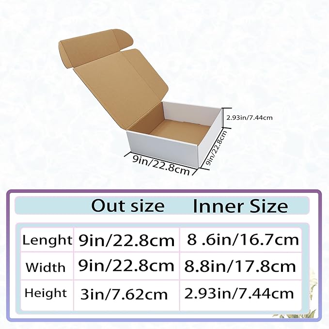 9x9x3 Inches White Shipping Boxes Set of 25，Cardboard Boxes Recyclable Corrugated Boxes Mailers for Small Business, Transporting, Packaging Storage Boxes and Craft Gifts Giving Products Box