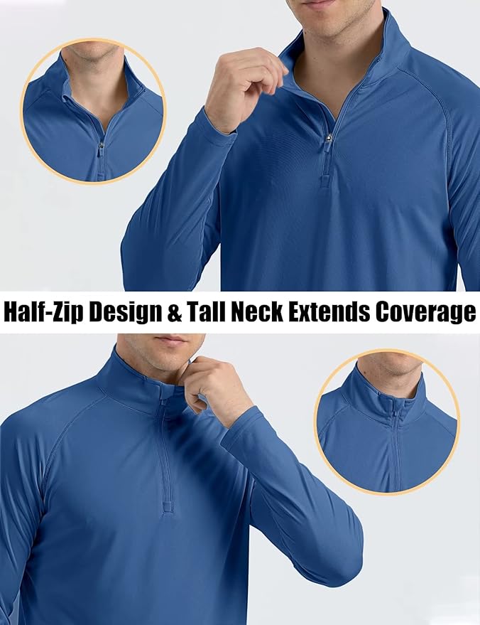 MAGCOMSEN Men's Long Sleeve Sun Shirts UPF 50+ Tees 1/4 Zip Up Fishing Running Rash Guard T-Shirts Outdoor Shirt