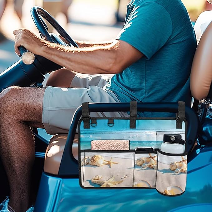 Beach Golf Cart Rear Seat Organizer Foldable Storage Bag for Club Car, Wheelchair and Walker