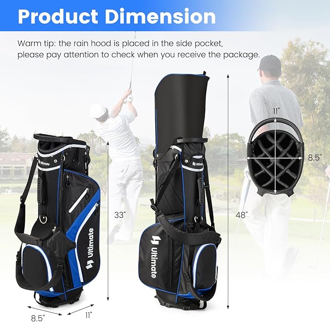 Tangkula Golf Stand Bag with 14 Way Top Dividers, Lightweight 6 Pockets Golf Club Bag with Cooler Bag, Adjustable Dual Strap & Rain Hood, Golf Carry Bag for Men & Women