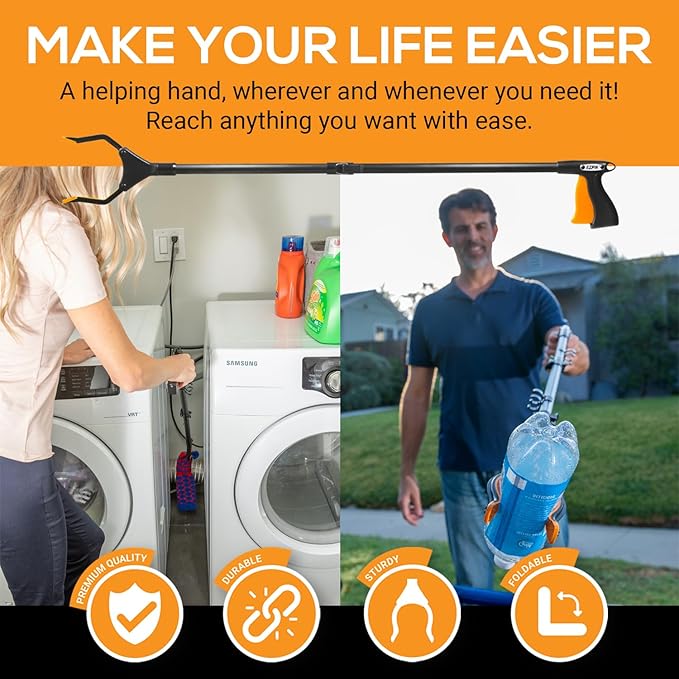 EZPIK Classic 32" Flexible Folding Grabber Tool for Elderly + Magnets, Reacher for Disabled & Seniors Heavy Duty Rotating Grippers for Reaching Underneath, Trash Grabbers & Pickers for Mobility 2-Pack