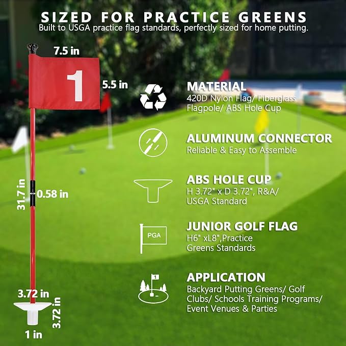 olf Flagstick with Flag Surface - Portable Design, Ideal for Yard Practice Putting Green