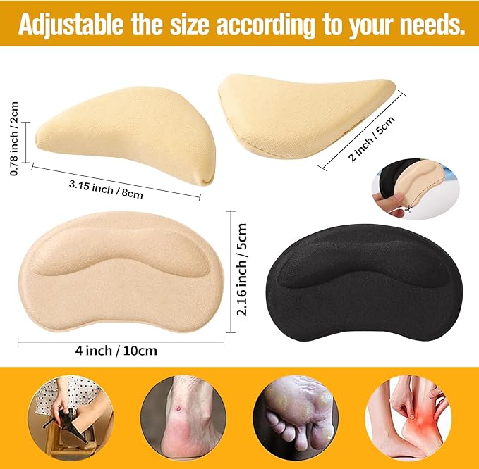 8 Pcs Shoe Fillers & Heel Pads for Loose or Too Big Shoes – Toe Cushions & Heel Grips for Women and Men, Comfort Insoles for Heels, Sneakers, Boots – Pain Relief & Better Fit(Beige)