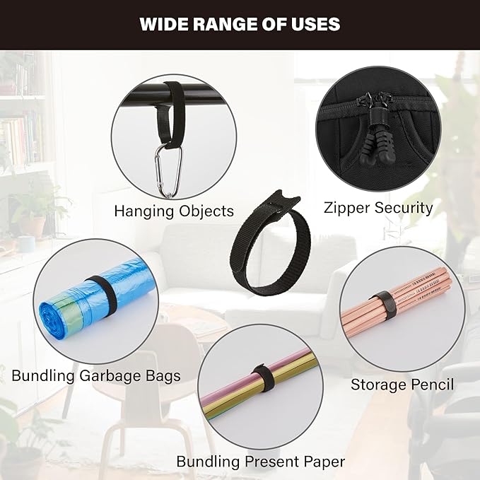 180PCS Reusable Cable Ties with Hook and Loop, Multi-purpose Adjustable 8 Inch Cable Management Wire Ties Cable Straps for Organizing Home, Office and Data Centers, Black