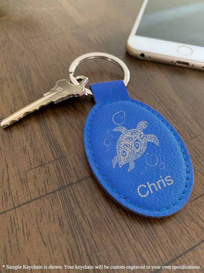 LaserGram Oval Keychain, Golf Ball, Personalized Engraving Included (Dark Blue)