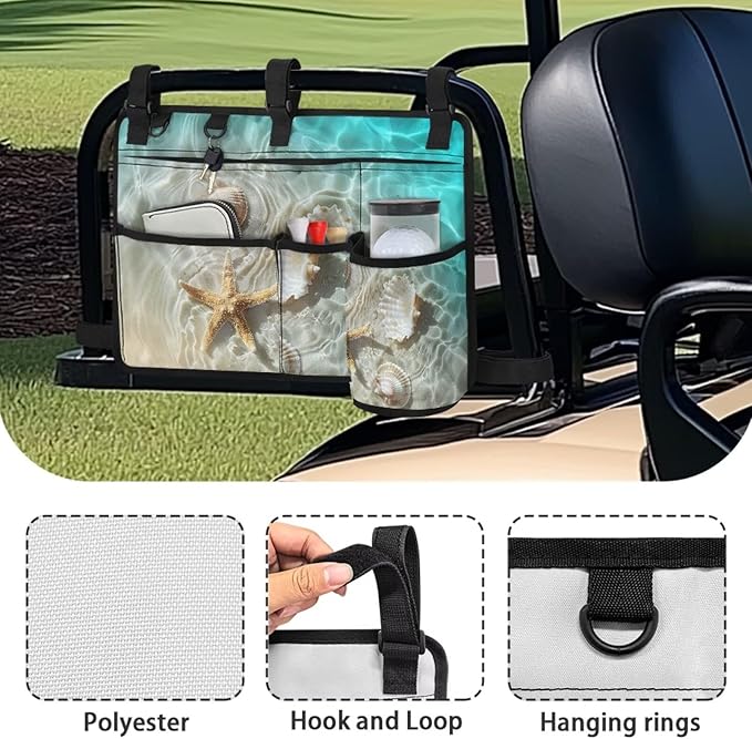 Beach Golf Cart Rear Seat Organizer Foldable Storage Bag for Club Car, Wheelchair and Walker