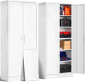 CJF Metal Storage Cabinet, 72" H Locking Storage Cabinet with Adjustable Shelves, Steel Cabinets for Garage, Office, Home, School-White