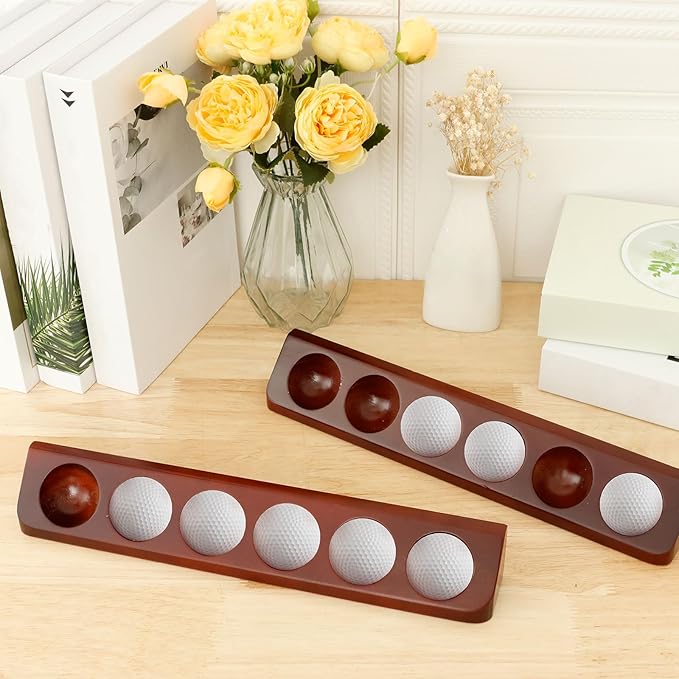 2 Pack Wooden Golf Ball Display Case - Wall Mounted Golf Ball Stand Holder Display with Screws, Each 6 Standard Size for Golf Enthusiasts