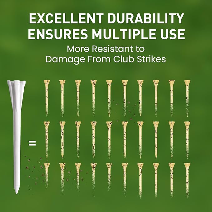 FINGER TEN Golf Tees Plastic Unbreakable Easy to Find Bulk Value 500 Count, 2 3/4 3 1/4 Inch Stable Tee Driving Range Reduce Friction, Green Red White USA Flag Practice