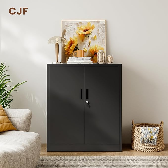 CJF Metal Storage Cabinet, 36.2" H Locking Storage Cabinet with Shelves and Doors, Metal Cabinets for Home Office, Garage, Utility Room and Basement (Black)
