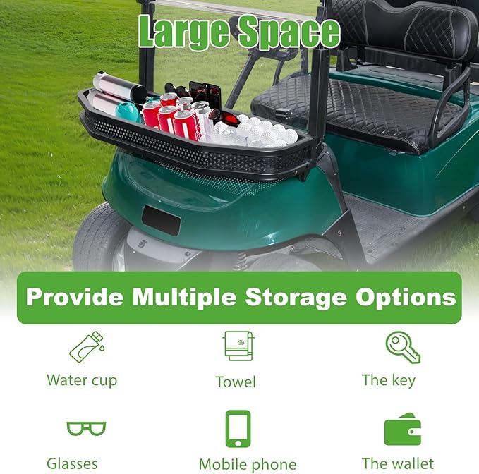 10L0L Golf Cart Front Clay Utility Cargo Basket for Gas & Electric, Heavy-Duty Steel Drop Mesh Storage Rack