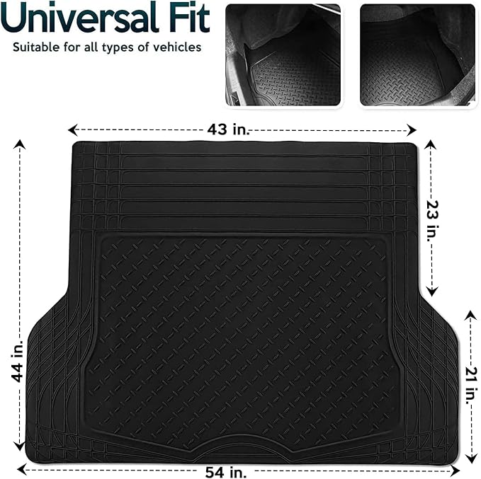 ZONETECH All Weather Rubber Semi Pattern Cargo Liner Trunk Floor Mat – Premium Quality Black Heavy Duty Cargo Trunk Floor Mat