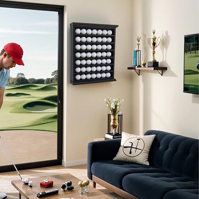 Stylish Golf Ball Golf Ball Display Case - Solid Wood Shadow Box for Home, Office, and Exhibition Display - Ideal Storage and Showcase Solution - Black Color