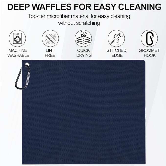3 Pack 16" X 16" Golf Towels for Golf Bags for Men, Premium Waffle-Pattern Golf Towel with Carabiner Clip, Super Absorbent Microfiber Towel, Golf Accessories for Men, 3 Dark-Gray Colors