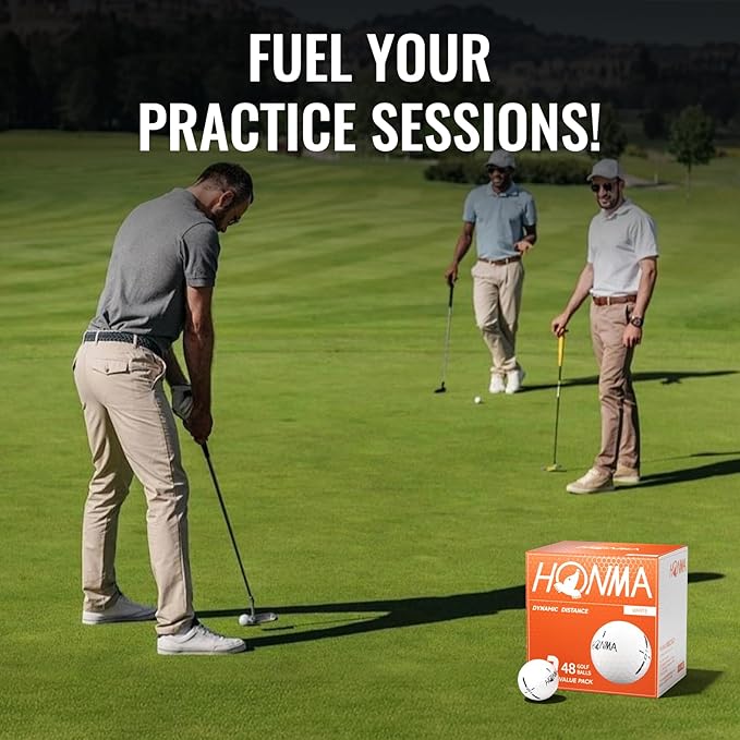 Honma 48-Pack Bulk Golf Balls, Maximum Distance & Low-Spin Straight Flight with Durable Cover, Ideal for Beginners and Everyday Players