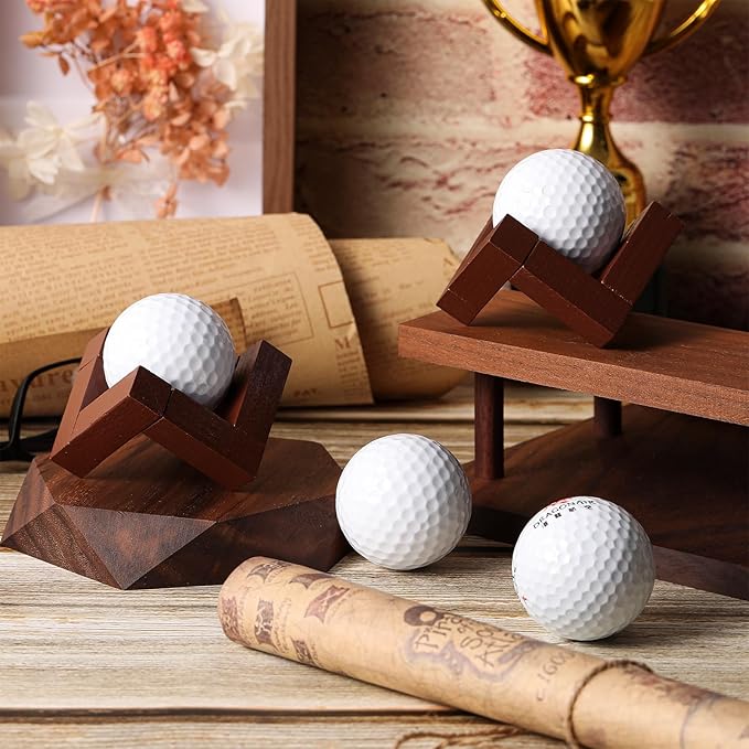 Golf Ball Display Holder 1.97 Inch Wooden Golfball Display Stand Baseball Rack Case for Souvenir Collections Tabletop Desk Decor Men Golf Enthusiasts(3 Pcs,Walnut Color)