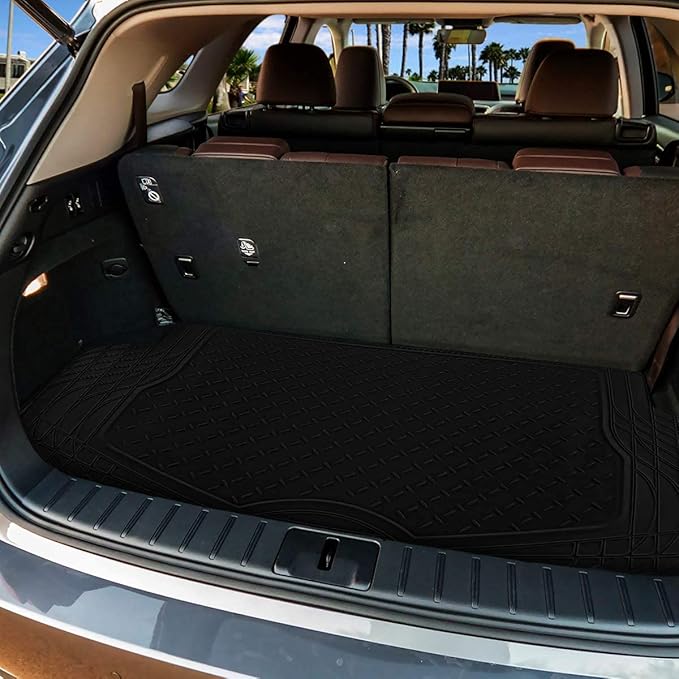 ZONETECH All Weather Rubber Semi Pattern Cargo Liner Trunk Floor Mat – Premium Quality Black Heavy Duty Cargo Trunk Floor Mat