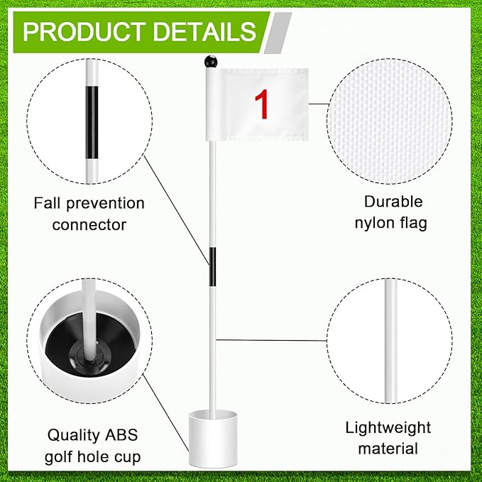 Hungdao 3 Set Golf Flagstick Mini Putting Green Flag for Yard Golf Pin Hole Cup and Flag Set Portable Practice Putting Green Flagsticks for Driving Range Backyard Gift Idea (Stylish,Mixed)