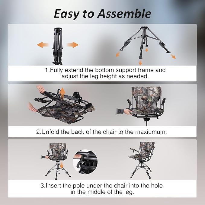 REDCAMP 360° Swivel Hunting Chair with Adjustable Feet for Ground Blinds, Portable Folding Camo Camping Chairs for Adults Hunting Seats with Hard Arms for Fishing Camping