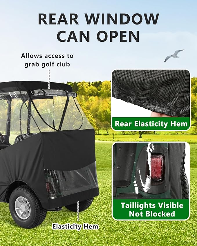 Golf Cart Enclosure 2 Passenger for Ezgo TXT RXV,600D Clear Rain Cover Driving Enclosure 2 Seater,Roll Up 4 Sided Transparent Windows&Door Heavy Duty Zipper,Side Mirrors Openings Winter enclosures