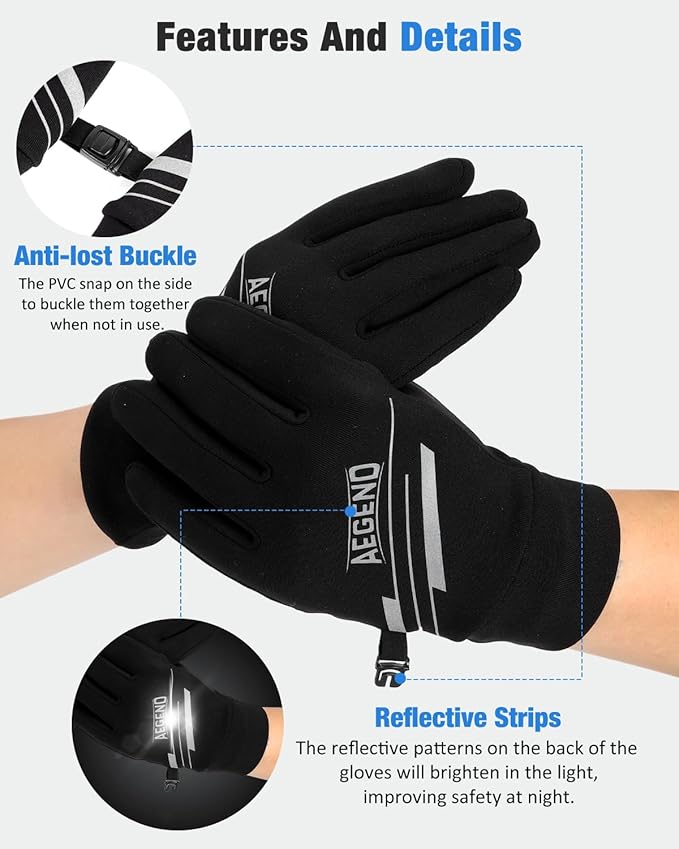 Aegend Lightweight Winter Gloves for Men Women, Warm Running Gloves Touchscreen Thermal Glove Liners for Cold Weather Driving, Cycling & Hiking, Non-Slip, Elastic Cuff, Stretchy, Durable