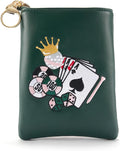 PINKTEE Golf Valuables Pouch Funny Golf Accessories Bag with Zipper Master Green Premiun Leather Golf Tee/Ball Pouch for Women Men (CASINO QUEEN, White stripe)