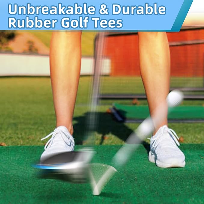 Rubber Golf Tees for Mats, Golf Tee Holder for Driving Range & Simulator, Unbreakable Golf Mat Tee - Golf Accessories for Indoor & Outdoor Practice, 6 Sizes Rubber Tees & 2 Sizes Tees (32 Pcs)
