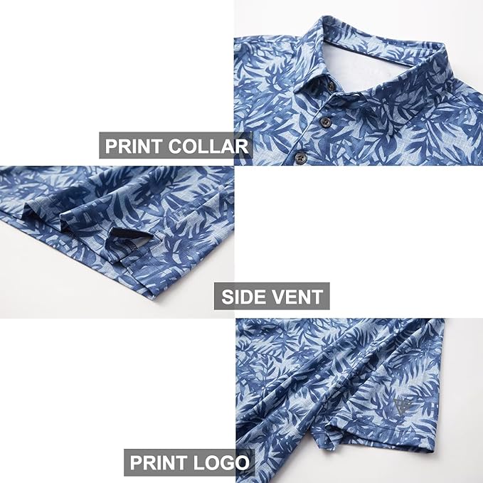 Golf Shirts for Men Dry Fit Short Sleeve Print Performance Moisture Wicking Polo Shirt