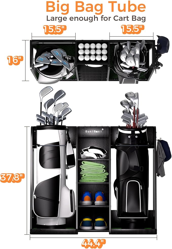Wooden Golf Storage Organizer for Garage, Premium Golf Bag Holder Rack for Golfing Accessories, Great Gift for Golfers,Husband, Dad