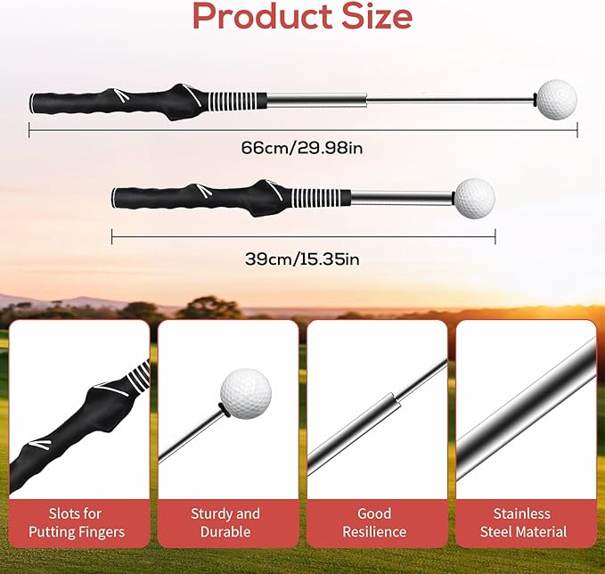 Retractable Golf Swing Trainer, Golf Grip Trainer, Golf Training Aid for Warm-Up, Golf Swing Training Aid, Grip Trainer Golf Club, Strength & Tempo Training for Chipping Hitting