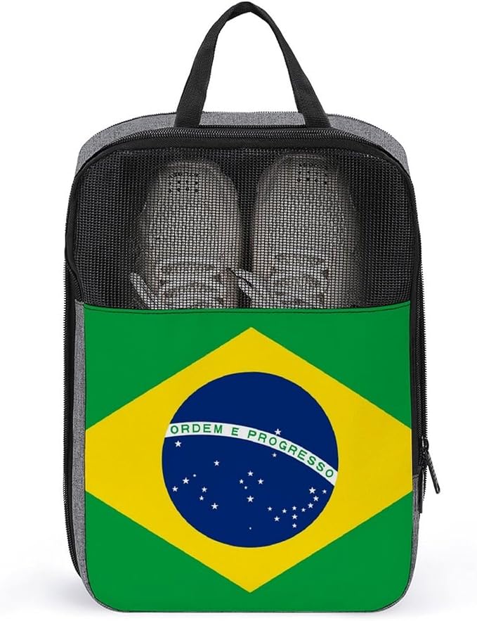 Portable Travel Shoe Bag Brazilian Brazil Flag Portable Shoe Organizer with Zipper Closure Storage Sneaker Travel Bag