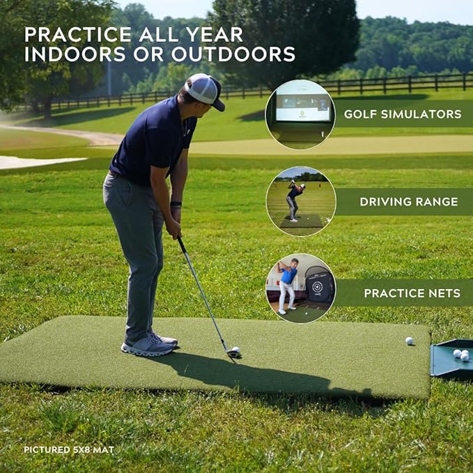 The Original Country Club Elite® by Real Feel Golf Mats® 5' X 8' Simulator Size Golf Mat | Heavy Duty Commercial Practice Mat | Accepts A Real Tee | Swing Down and Through | Indoor/Outdoor