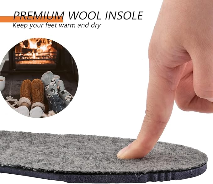 Thick Merino Wool Insoles for Men Fur Fleece Shoes Inserts Memory Foam Cushion Comfort Warm Sheepskin Insoles for Winter Snow Boots Slippers Grey 44EU,US11